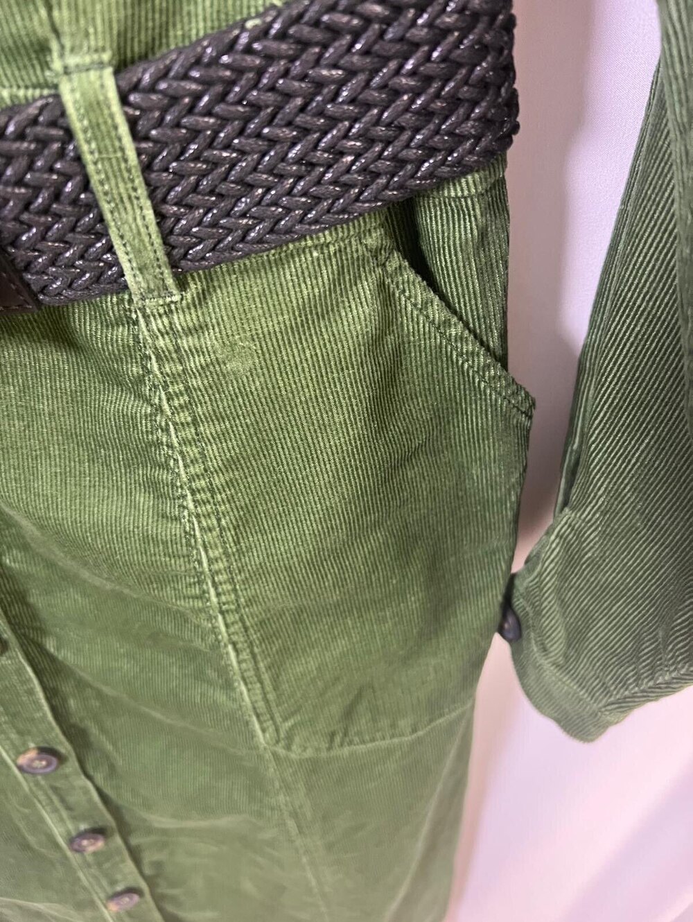 Boden Green Corduroy Shirt Dress with Belt US 12P Button Front - Picture 11 of 14